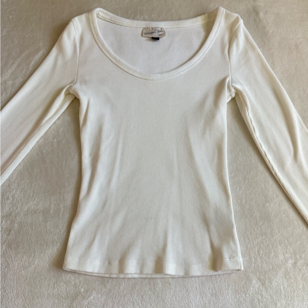 White Long Sleeve Ribbed Top